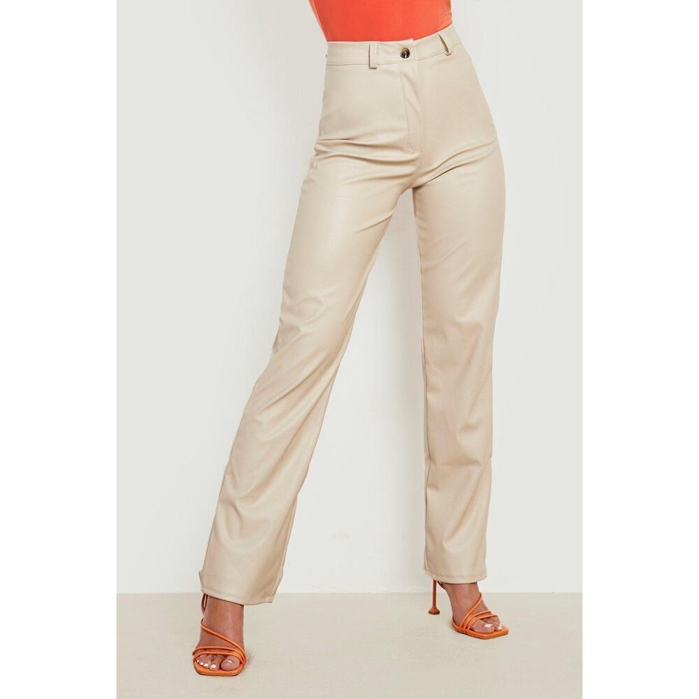 BooHoo Faux Leather Pants Cream Color sz 8